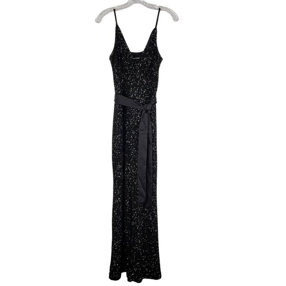Express Pants - Express Womens Sequin V Neck Tie Waist Wide Leg Jumpsuit Size XS Black